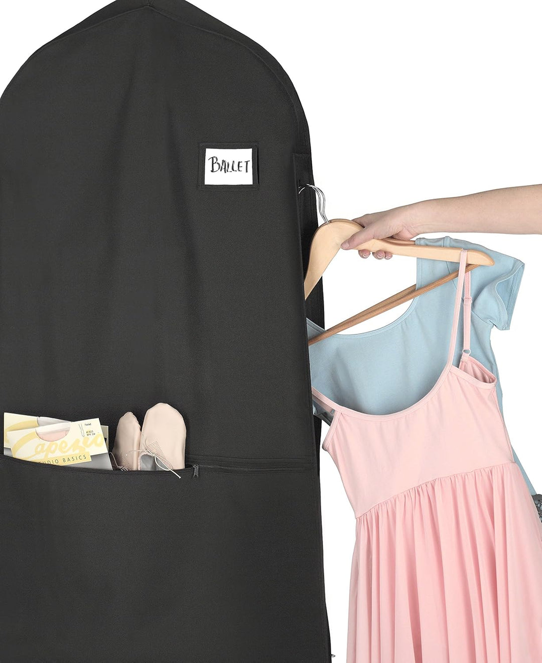 Durable unisex water-repellent travel garment bag with zipper closure & accessory pocket. Perfect for suits.