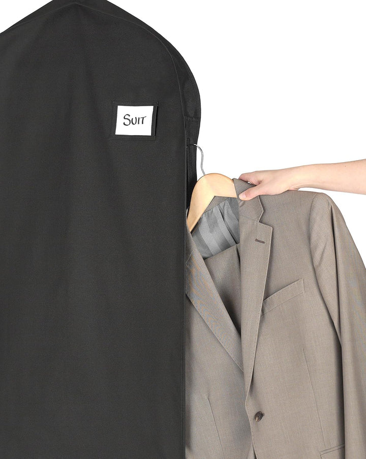 Garment storage bag, water-repellent with full zipper. Unisex design, perfect for travel, suits, dresses, & shirts.