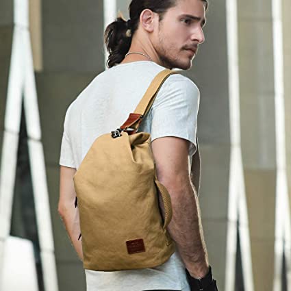 Unisex water-resistant canvas crossbody bag, anti-theft pocket, adjustable sling strap, front view