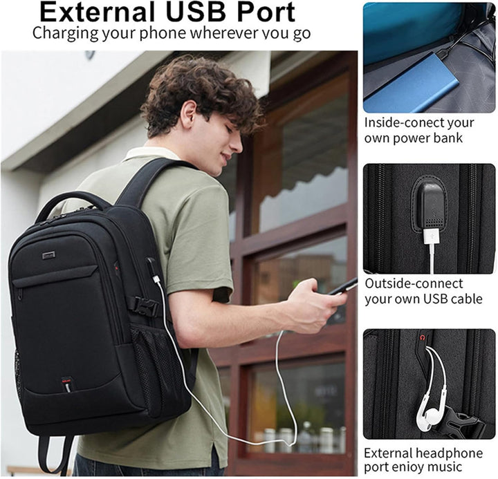 Spacious & secure water-resistant backpack for laptops, books & travel gear, perfect for daily use.