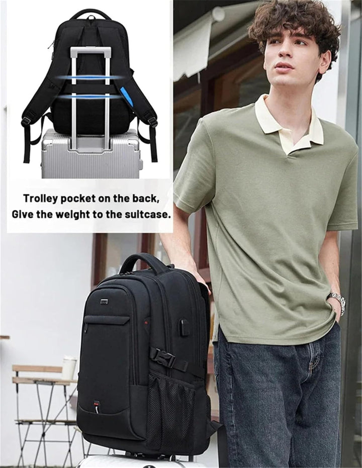 Versatile water-resistant backpack, durable fabric, perfect for laptops, travel, school & business.
