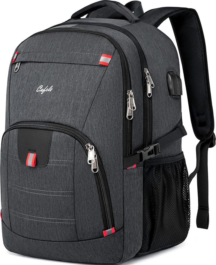 Versatile unisex work bag, water-resistant, anti-theft, USB for charging, organized compartments.