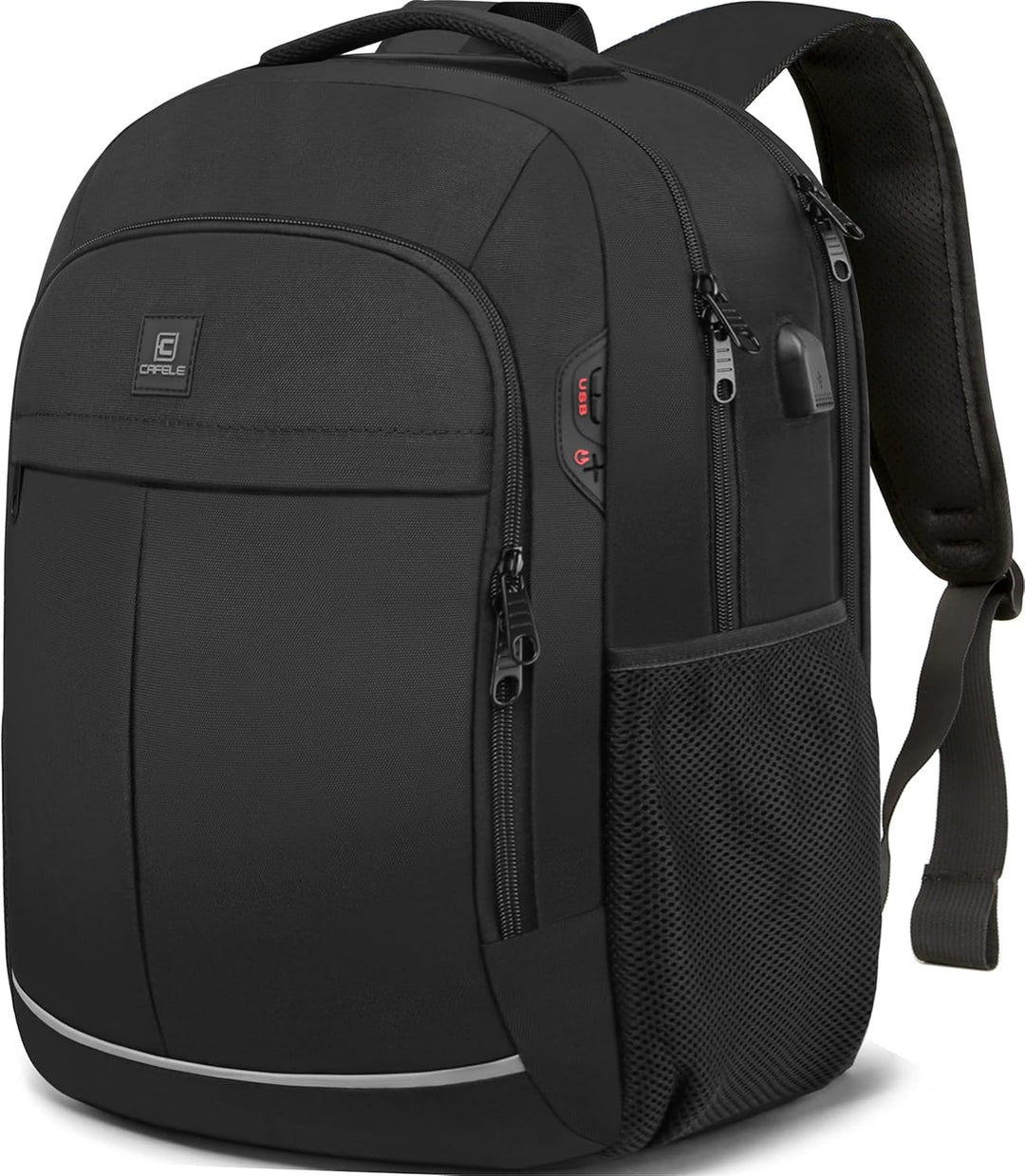 Ergonomic anti-theft laptop backpack, water-resistant, USB charging, comfortable for long commutes.