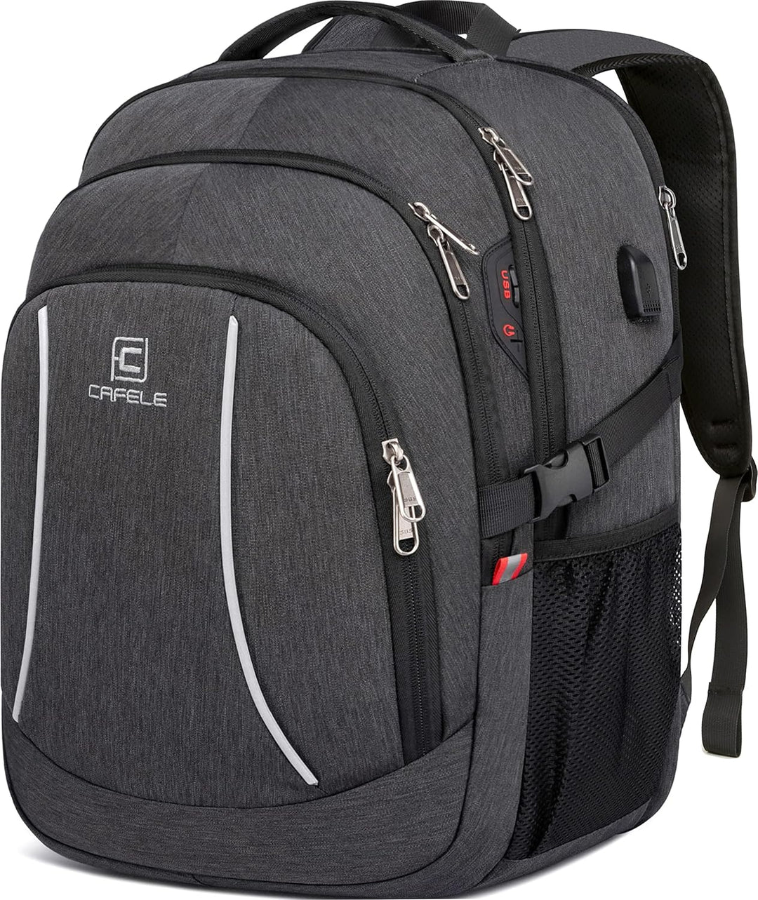 Sleek TechPro anti-theft backpack, water-resistant, USB for charging, ideal for modern professionals.