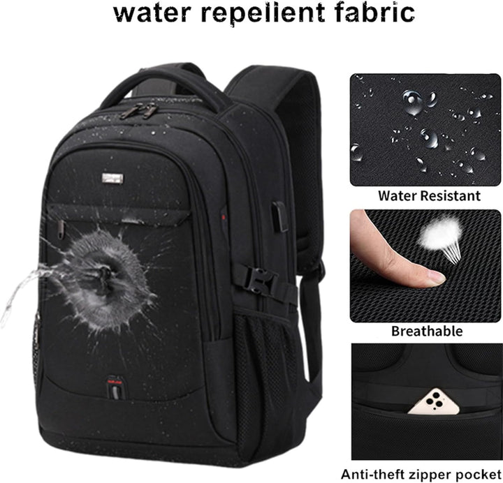 Side view of water-resistant travel backpack, showcasing its streamlined design and laptop storage