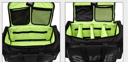 Close-up of water-resistant fabric on the unisex gear bag, emphasizing durability & protection.
