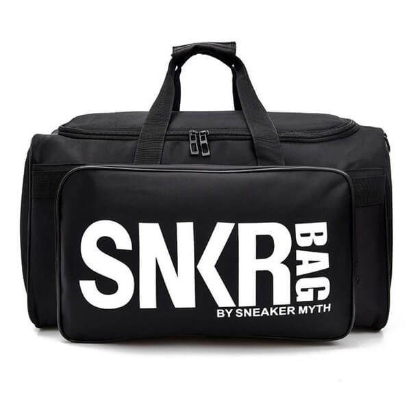 Angled shot of the water-resistant travel duffle bag, ready for any sports or gym adventure.