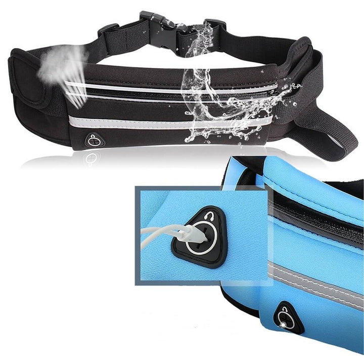 Fitness pack of 2 water-resistant running waist belts. Adjustable for jogging, hiking & travel.