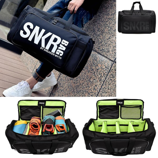 Unisex duffel bag for sneakers & gear, with adjustable shoulder strap visible