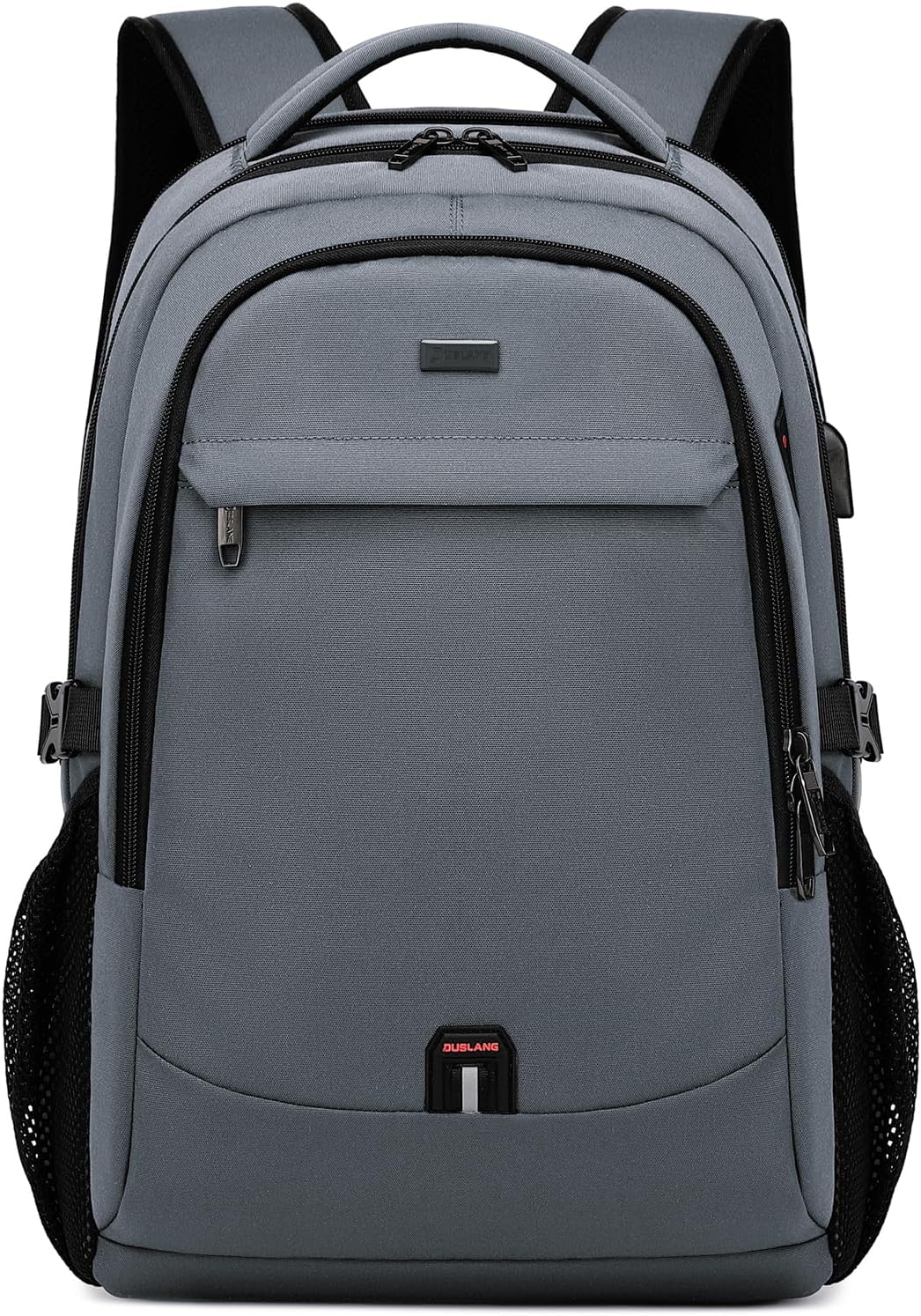 Unisex water-resistant travel laptop backpack with integrated USB charging port for tech-savvy commuters & students.