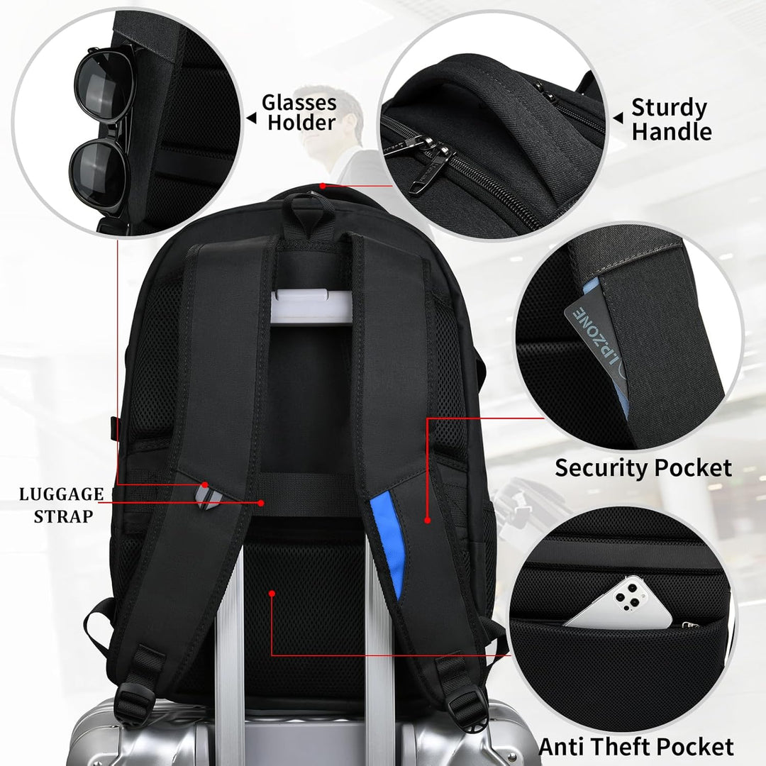 Comfortable unisex travel backpack, water-resistant & easy to organize.