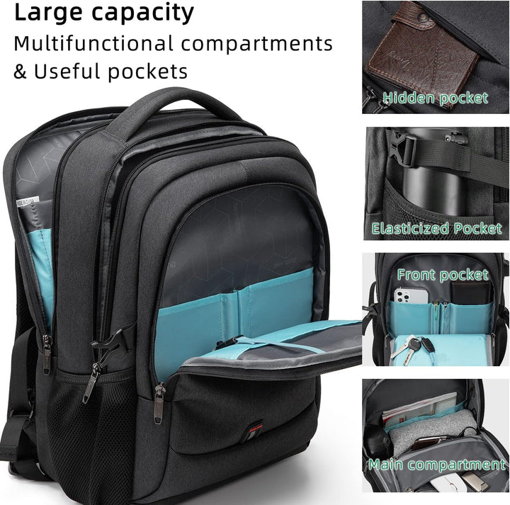 Lightweight travel laptop backpack, water-resistant for all weather.