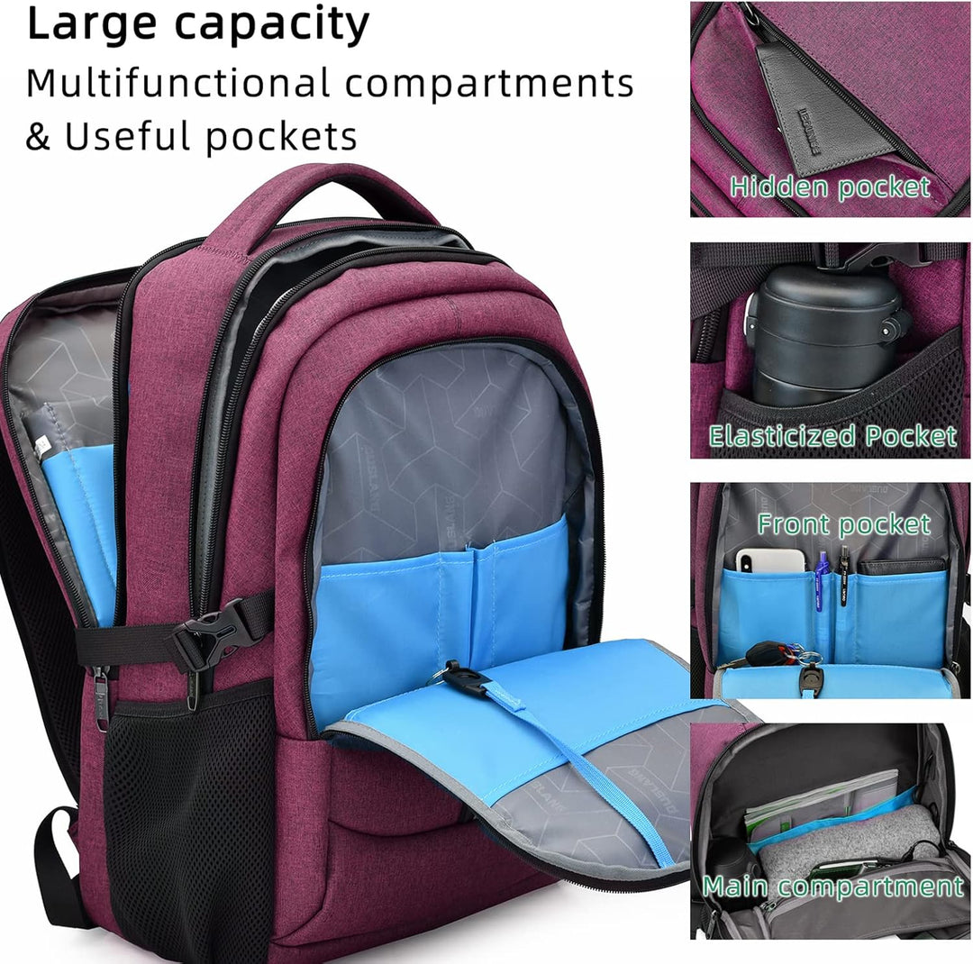 Multi-functional unisex backpack, USB port, water-resistant, and anti-theft.