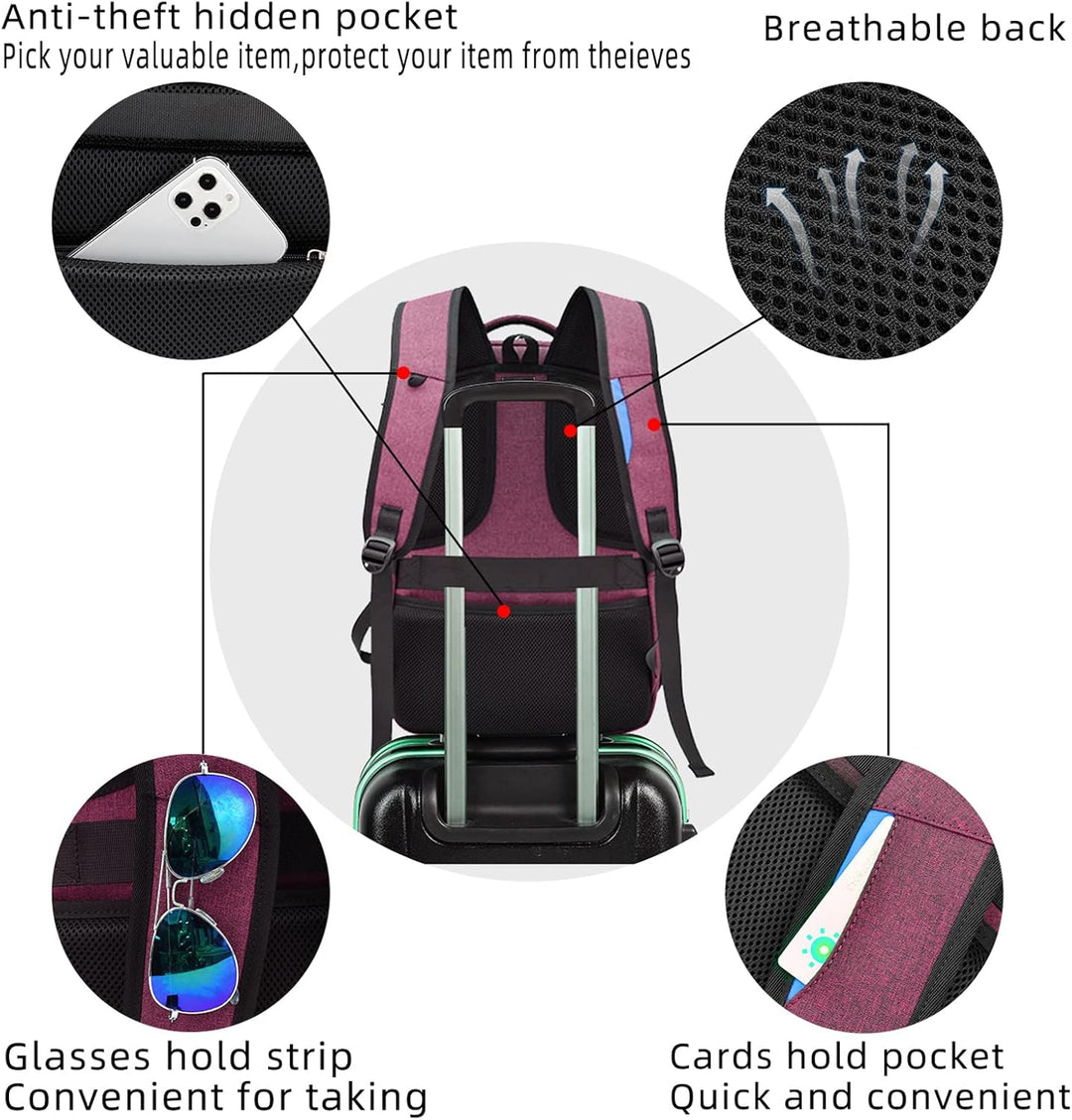 Organized college & work backpack, water-resistant, with an integrated USB charger.