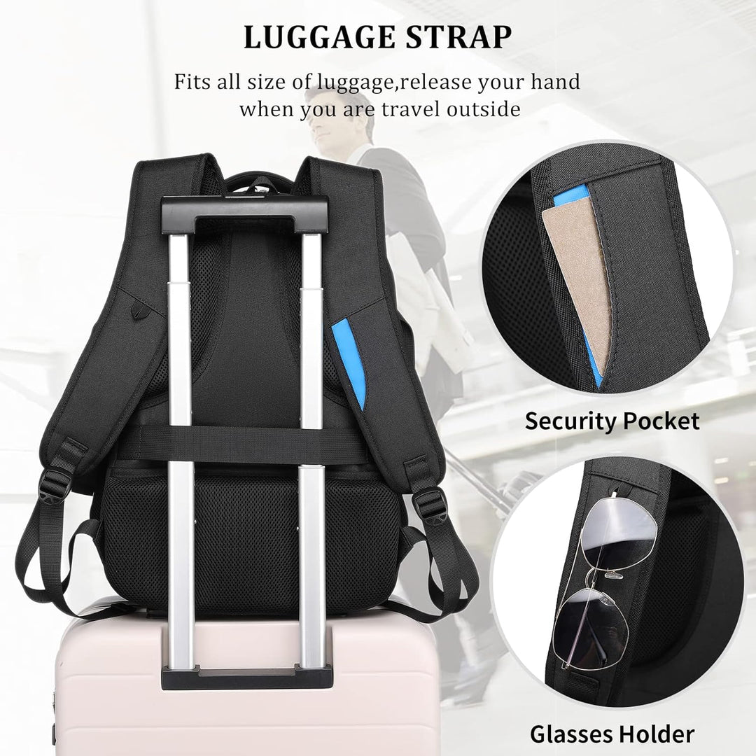 Durable travel laptop backpack, water-resistant & anti-theft capabilities.