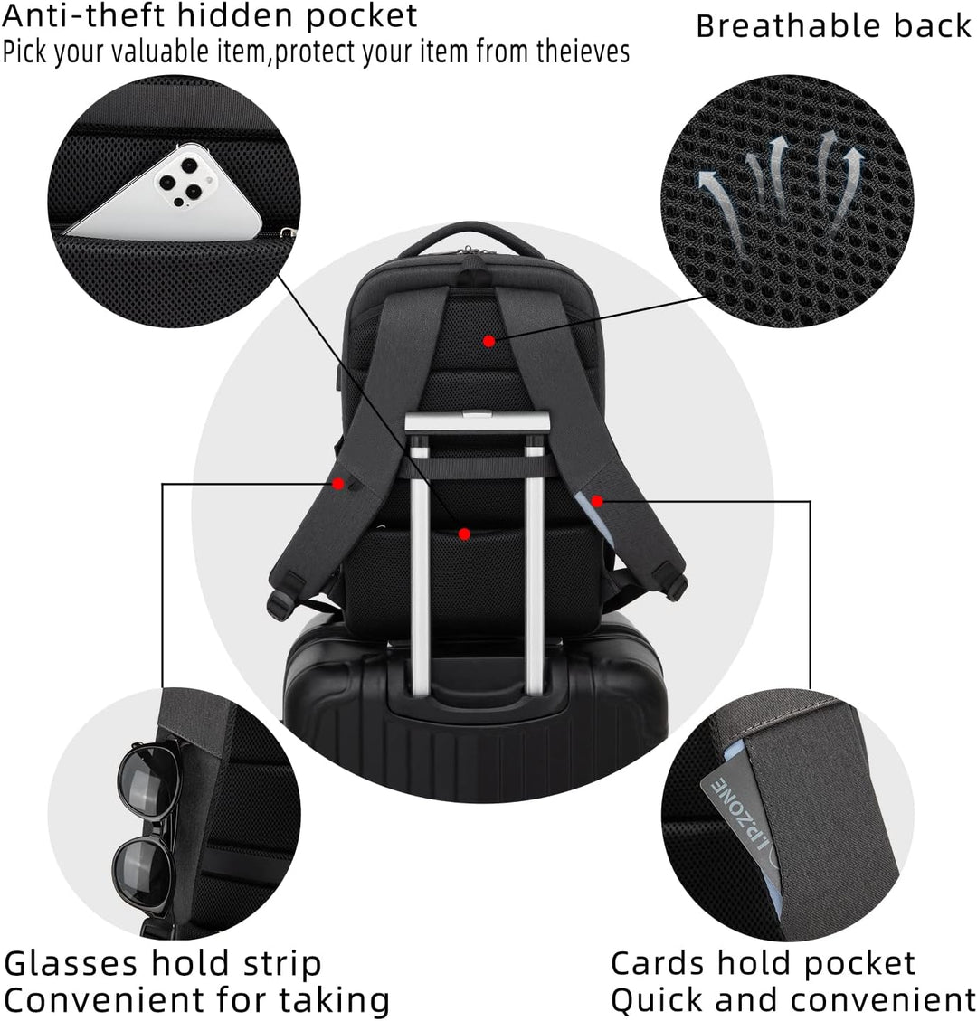 Anti-theft work & daily use backpack, water-resistant, with laptop sleeve.