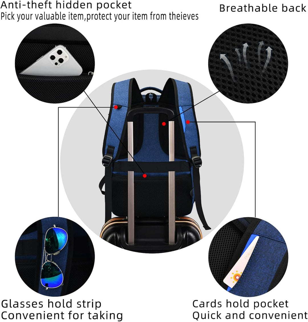 Organized college laptop backpack, water-resistant material & external USB.