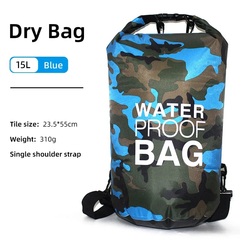 Unisex waterproof backpack for kayaking, paddleboarding, water sports. Secure wet/dry storage for essentials.