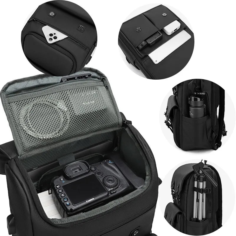 Waterproof camera shoulder bag, unisex, showing anti-theft zipper and durable fabric, for photography gear