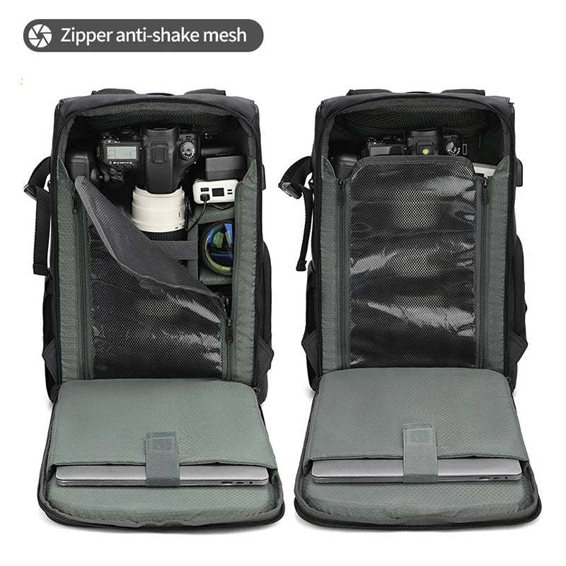 Close-up of the waterproof material and secure buckles on the unisex camera shoulder bag, for photography gear