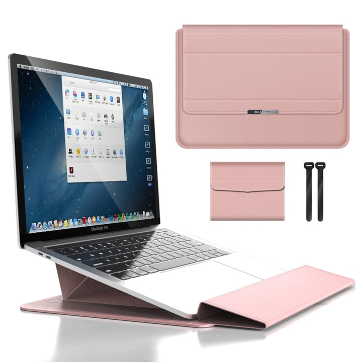 Ergonomic laptop sleeve with integrated stand & wrist rest, offering waterproof and shockproof protection.