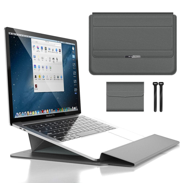 Work from home essential: Waterproof laptop sleeve & stand with ergonomic wrist rest for comfort & protection.