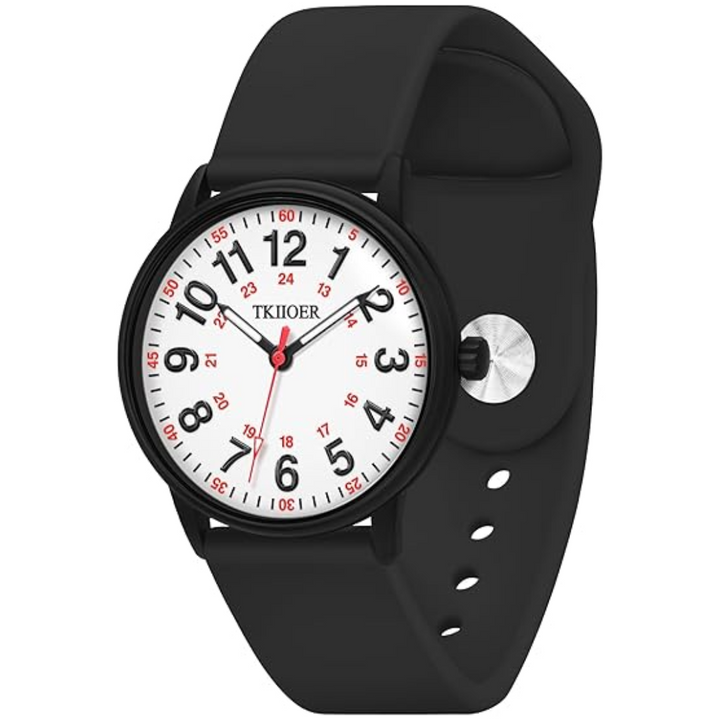 Detailed view of waterproof luminous nurse watch face, military time, clear visibility, medical student.