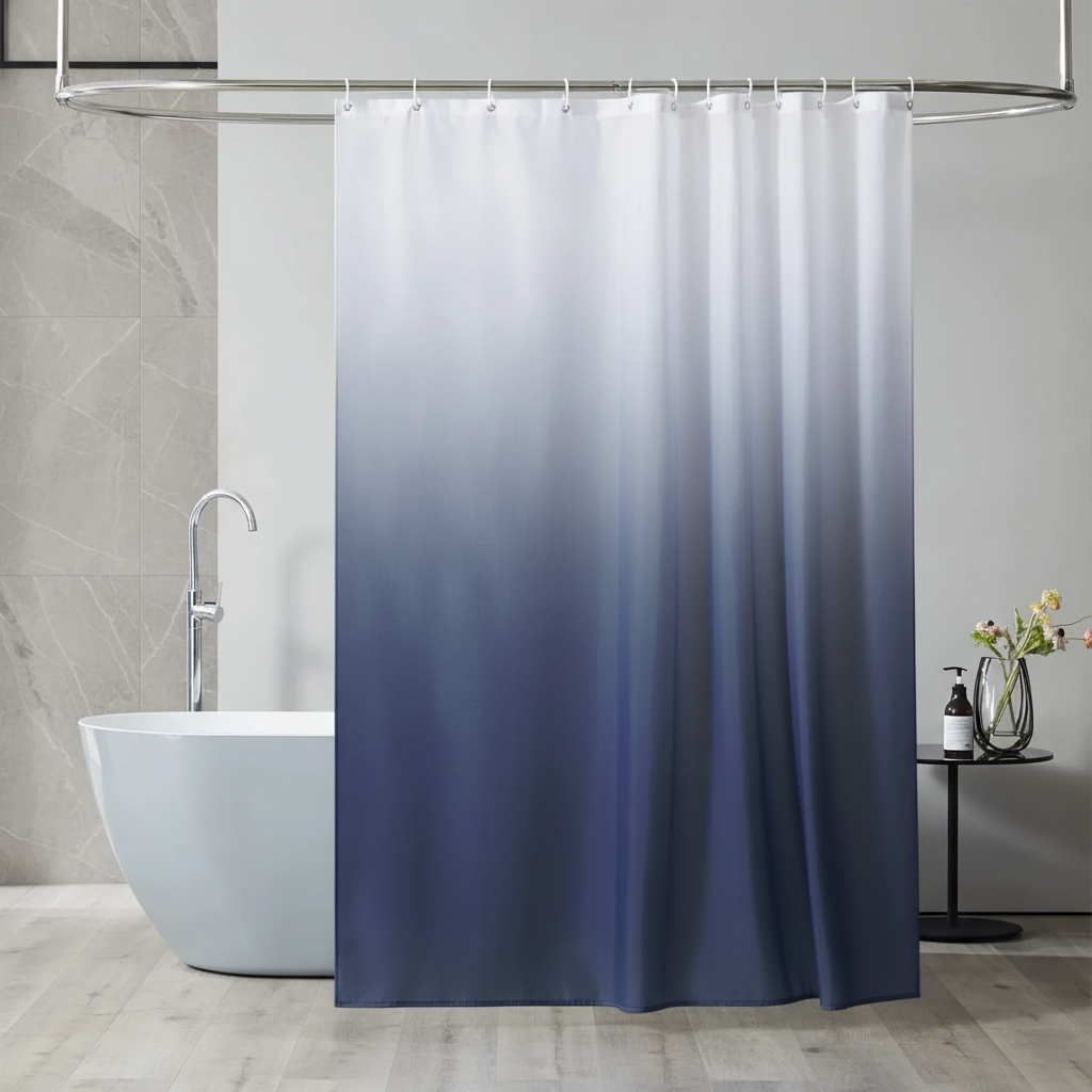 Unisex waterproof polyester shower curtain in a modern gradient design, enhancing bathroom decor.