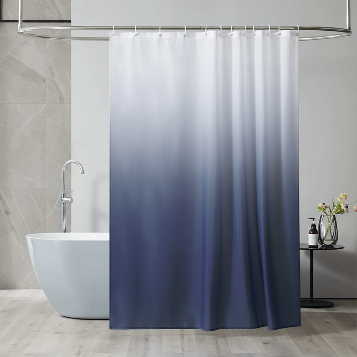 Unisex waterproof polyester shower curtain in a modern gradient design, enhancing bathroom decor.