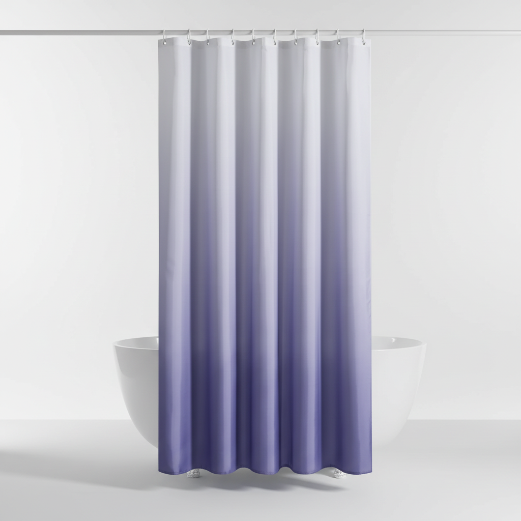Close-up on the vibrant gradient colors of the waterproof polyester shower curtain.