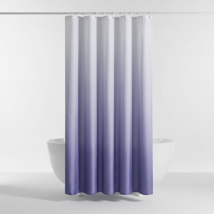 Close-up on the vibrant gradient colors of the waterproof polyester shower curtain.
