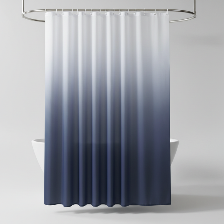 Close-up of the AquaVeil gradient polyester shower curtain fabric, showcasing its waterproof quality.