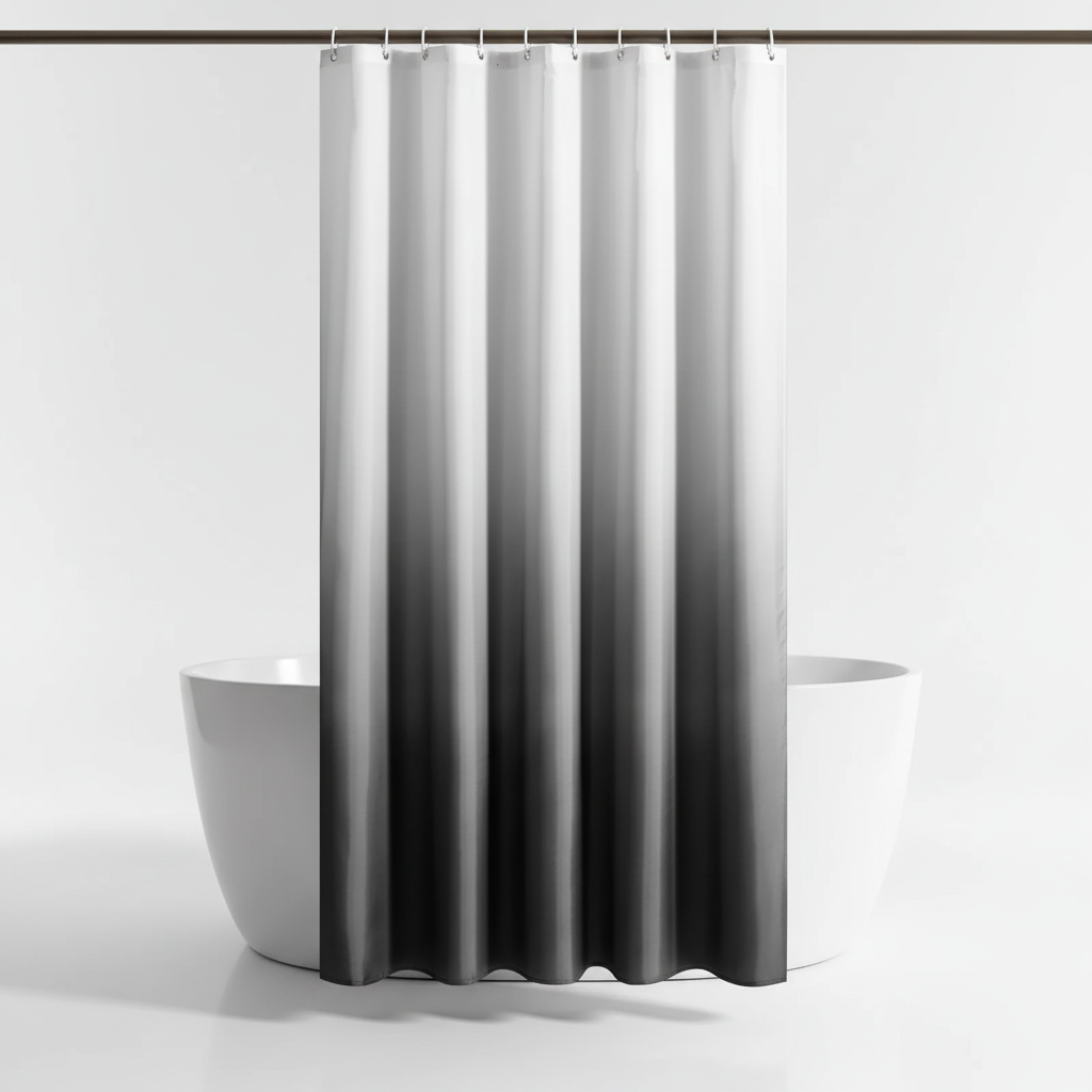 Durable polyester shower curtain with a beautiful gradient effect, perfect for home improvement.