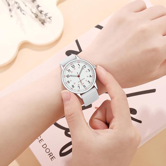 Close-up of waterproof silicone fob watch showing clear analogue face, medical accessory