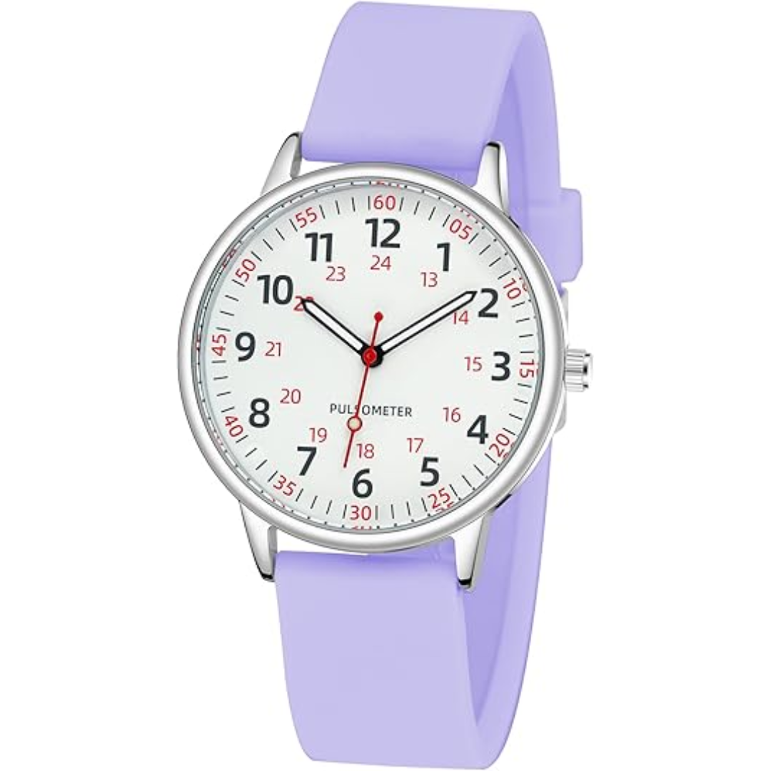 Pink silicone unisex waterproof fob watch, durable medical accessory with pin attachment