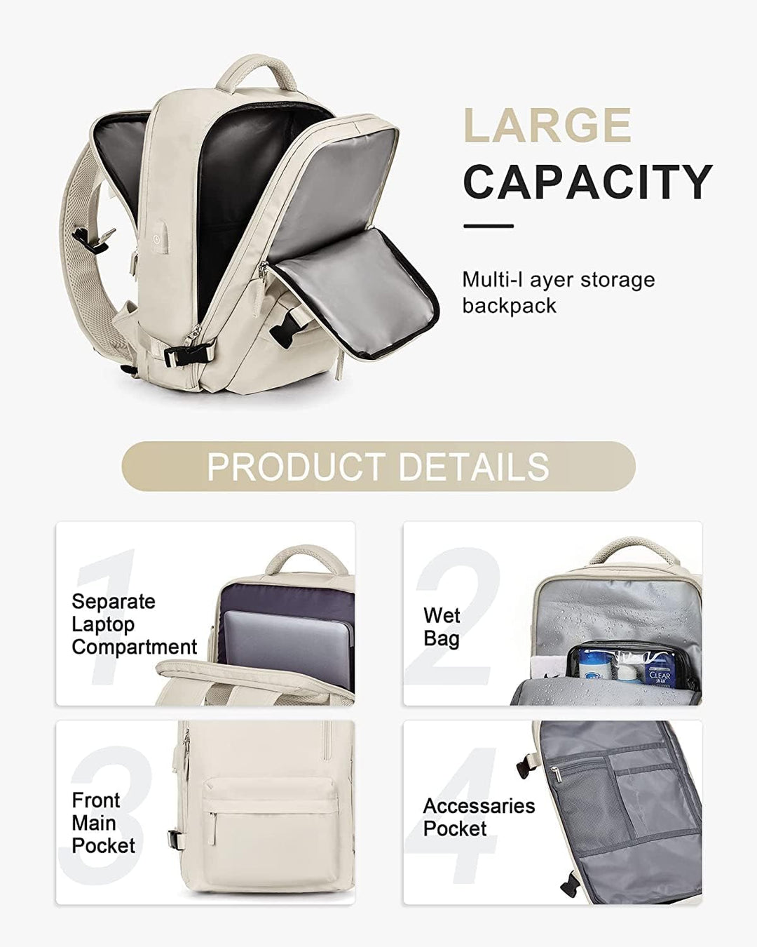 Person wearing a sleek unisex waterproof travel backpack, ready for urban or outdoor adventure.