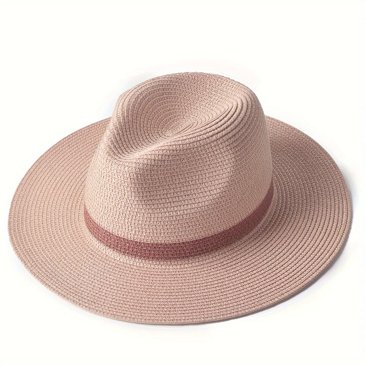 Close-up of a breathable wide brim sun hat, showcasing its weave, perfect for summer UV protection.