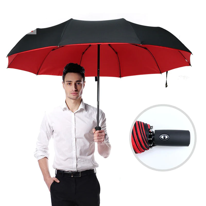 Unisex windproof compact travel umbrella, closed, on a white background, highlighting portability