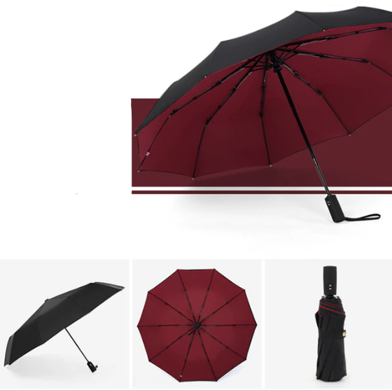 Rain gear: black AeroShield unisex windproof umbrella open and ready for use in rainy weather