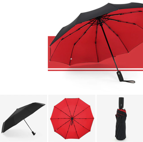 Group of assorted color AeroShield windproof compact travel umbrellas, open, vibrant and functional