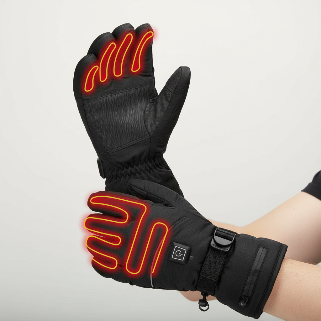 Close-up of Unisex Winter Heated Gloves, adjustable wrist strap, durable waterproof material