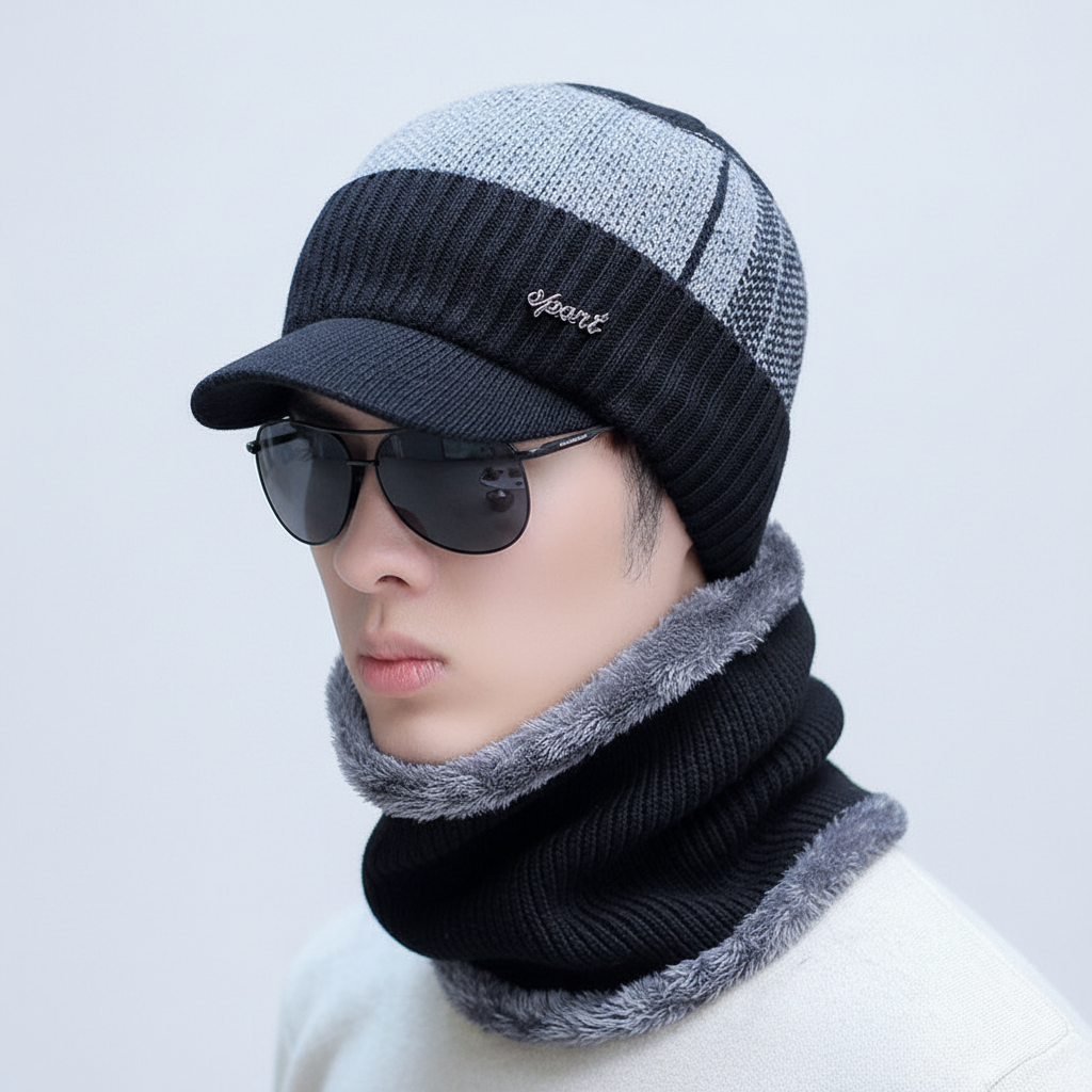 Sporty knit balaclava with integrated visor, unisex performance wear