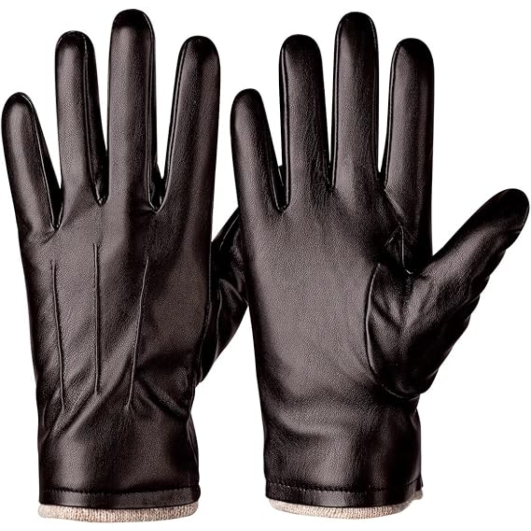Durable unisex PU leather gloves, touchscreen compatible, perfect for winter driving