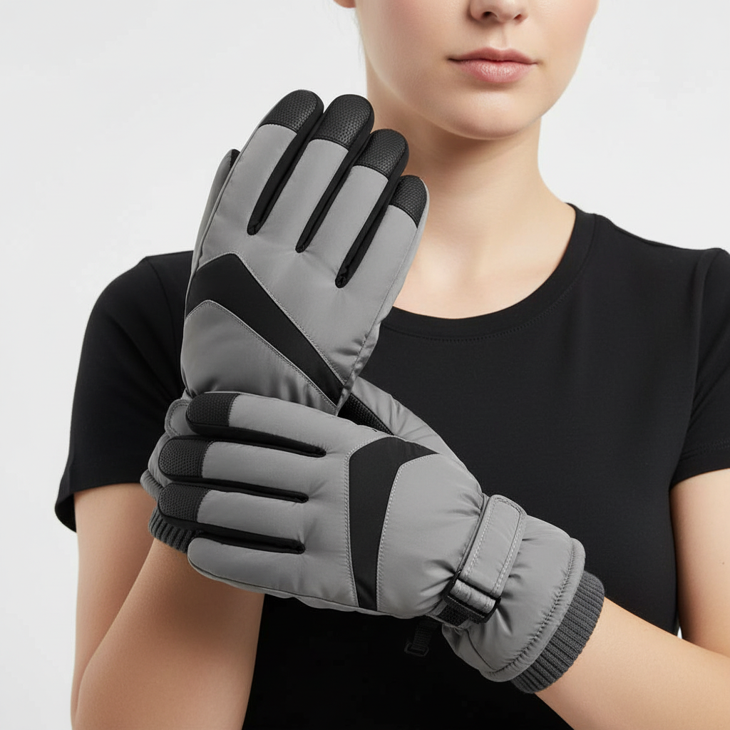 Stack of black ThermaGlide unisex winter gloves, ready for touchscreen use in cold conditions