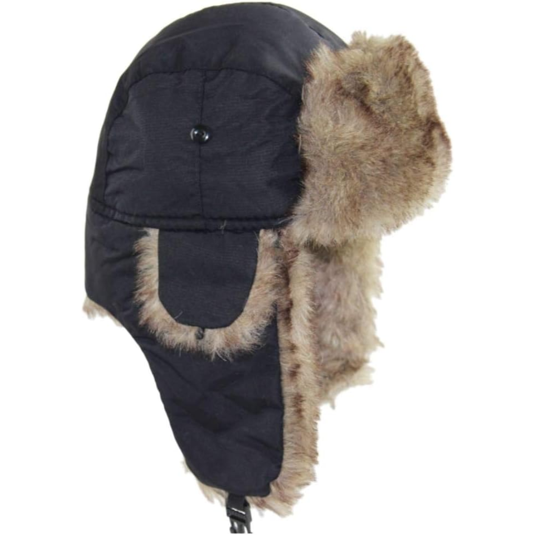Outdoor unisex trapper hat, expertly crafted with faux fur for ultimate warmth & cold weather comfort.
