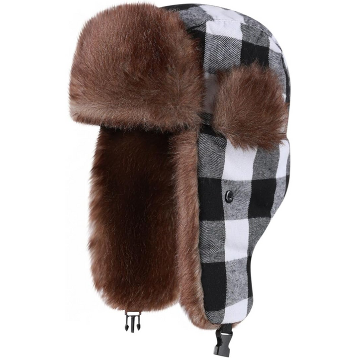 Warm unisex trapper hat featuring soft faux fur, perfect for snowy days & outdoor adventures.