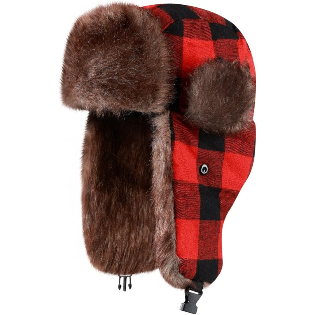 Cozy winter trapper hat for men and women, with plush faux fur lining & functional ear flaps.