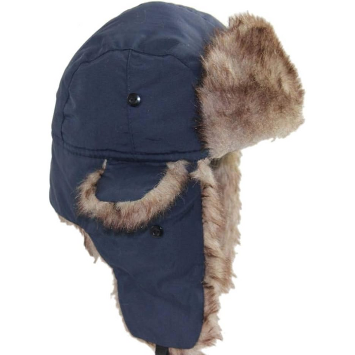 Classic unisex trapper hat with rich faux fur interior, essential gear for any winter activity.