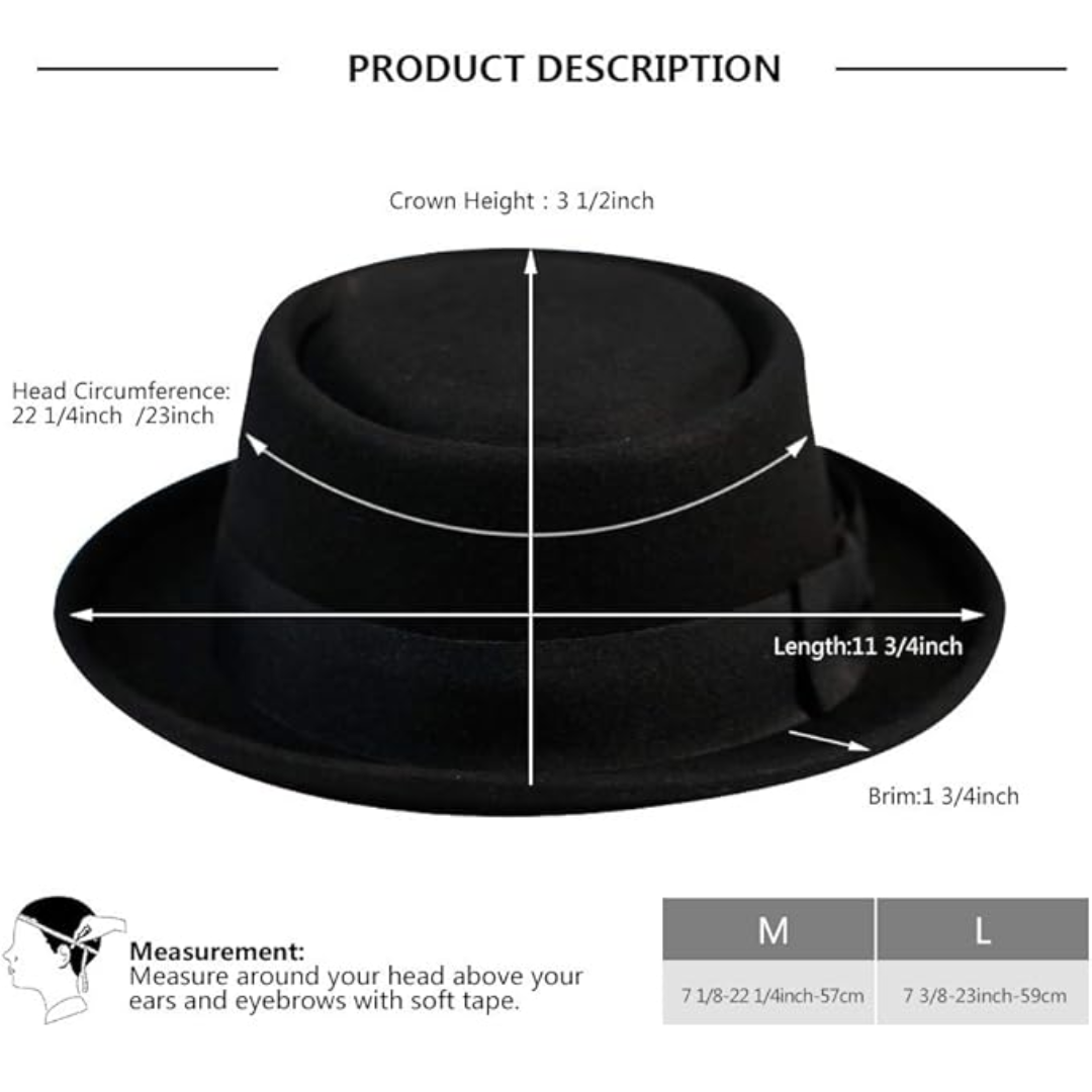 Stylish blue wool felt pork pie hat, unisex fedora, a chic fashion accessory for any outfit.