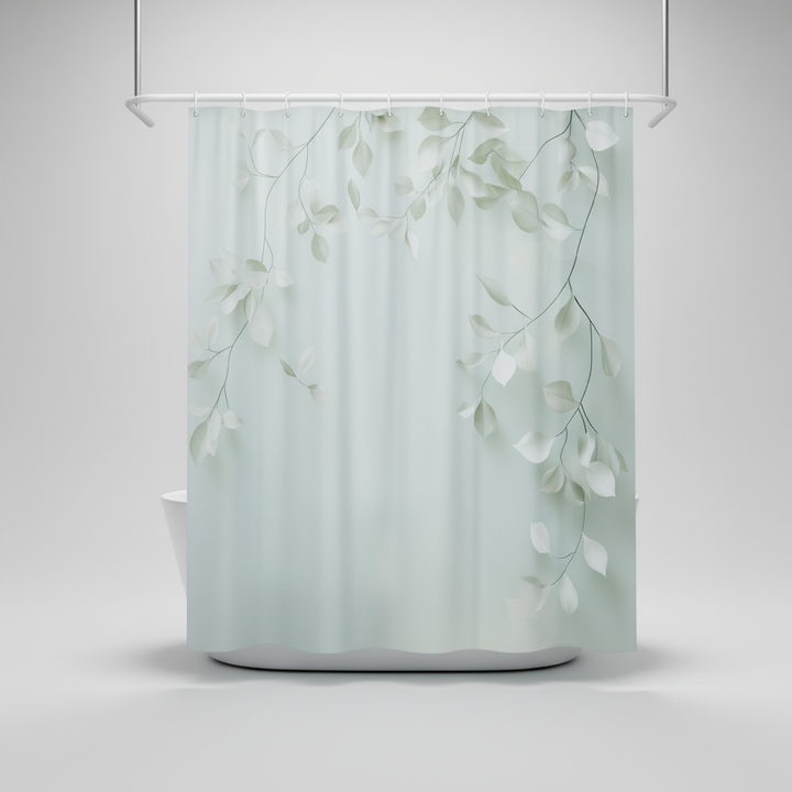 Waterproof polyester shower curtain featuring an elegant leaf pattern, ideal for nature-inspired bathroom decor